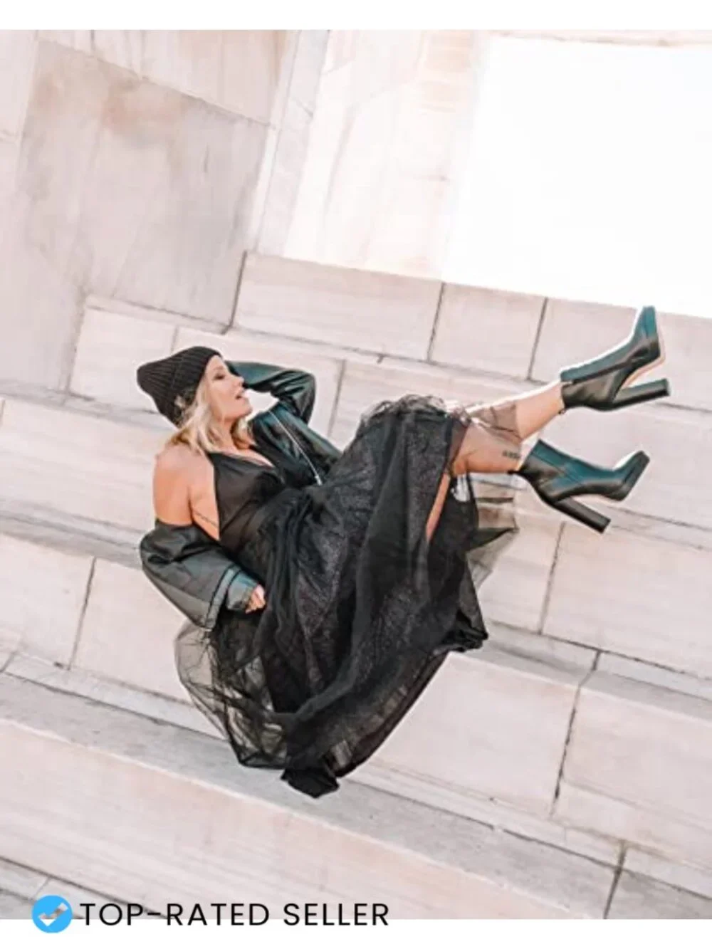 Chunky Heel Platform Ankle Boots with Side Zipper - Classic High Heel Booties